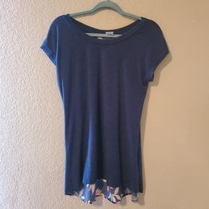 Navy and floral mixed media top by Kaileigh
